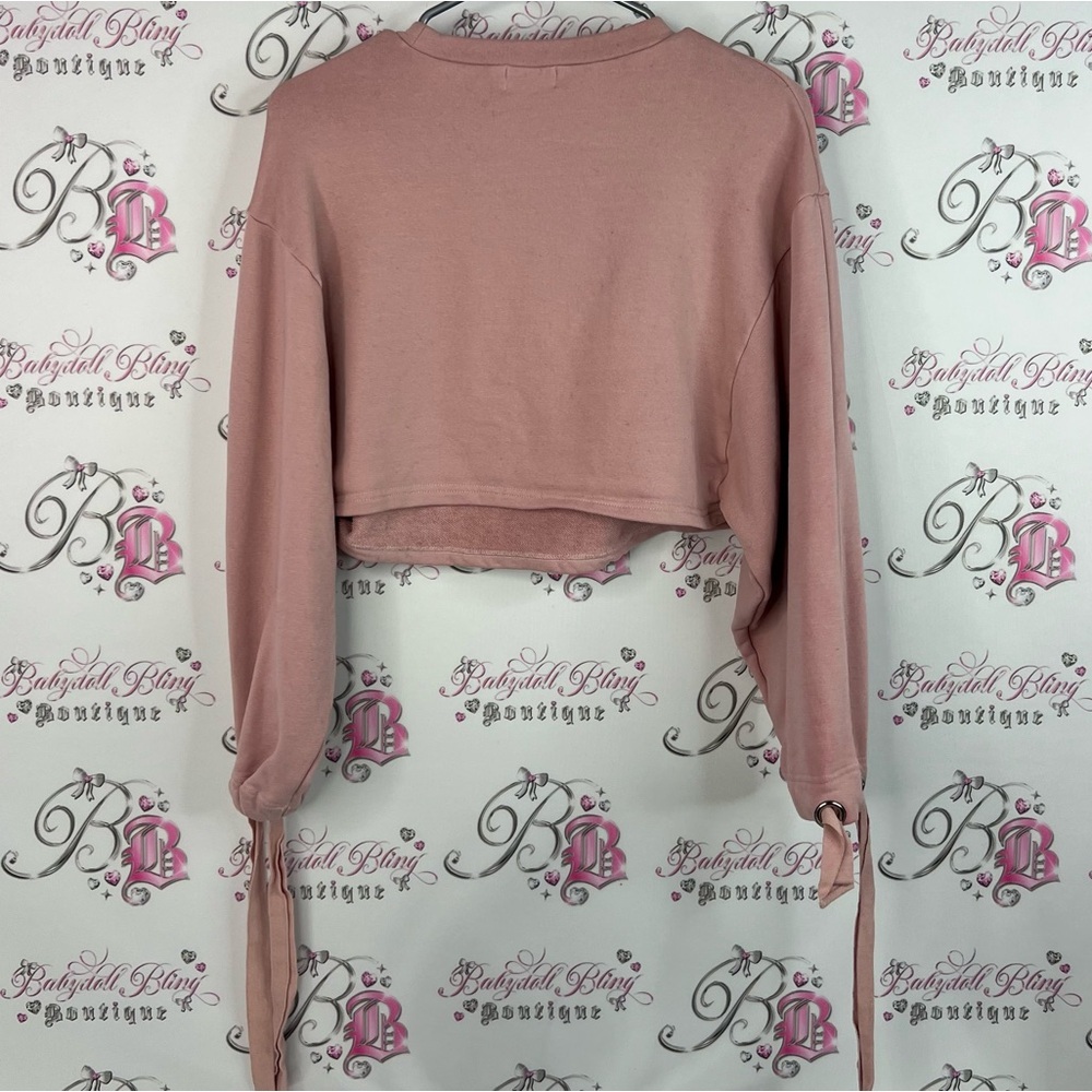 Tiger Mist sweater corset lace up sleeves not your baby Dusty Pink Cropped - Picture 2 of 9